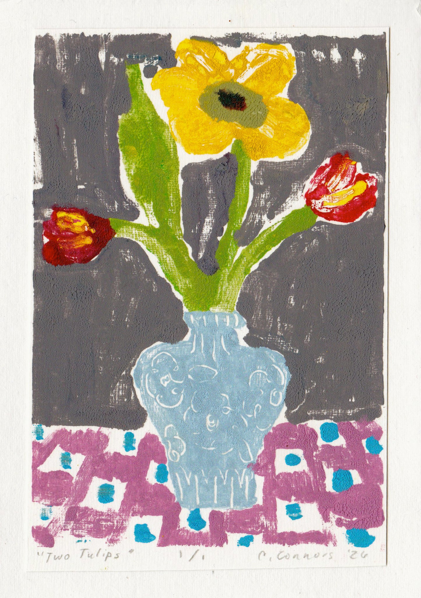 Two Tulips Monotype Print