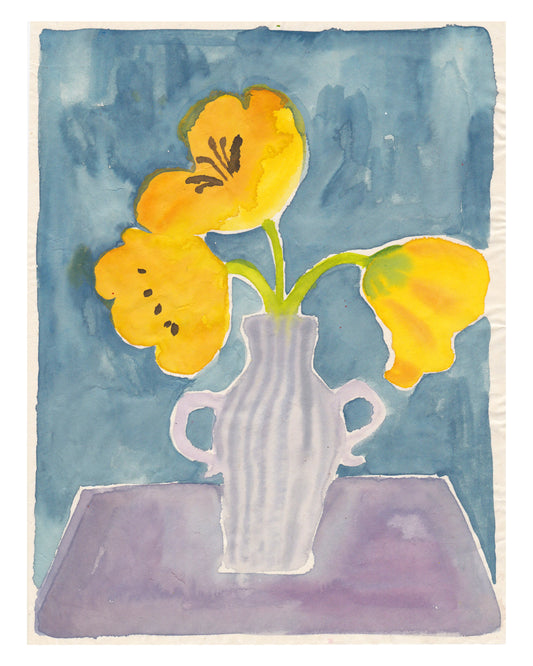 Yellow Flowers in Purple Vase